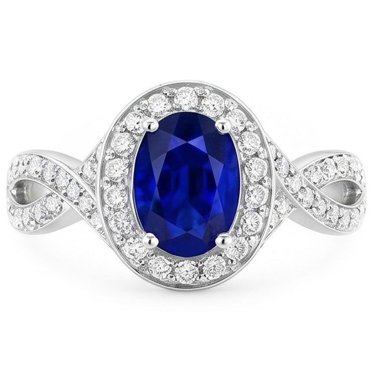 Bague Ovale Safir Sri Lanka Halo
