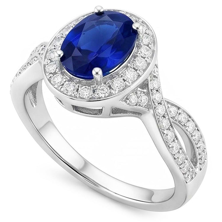 Bague Ovale Safir Sri Lanka Halo