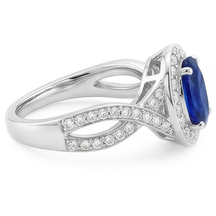 Bague Ovale Safir Sri Lanka Halo