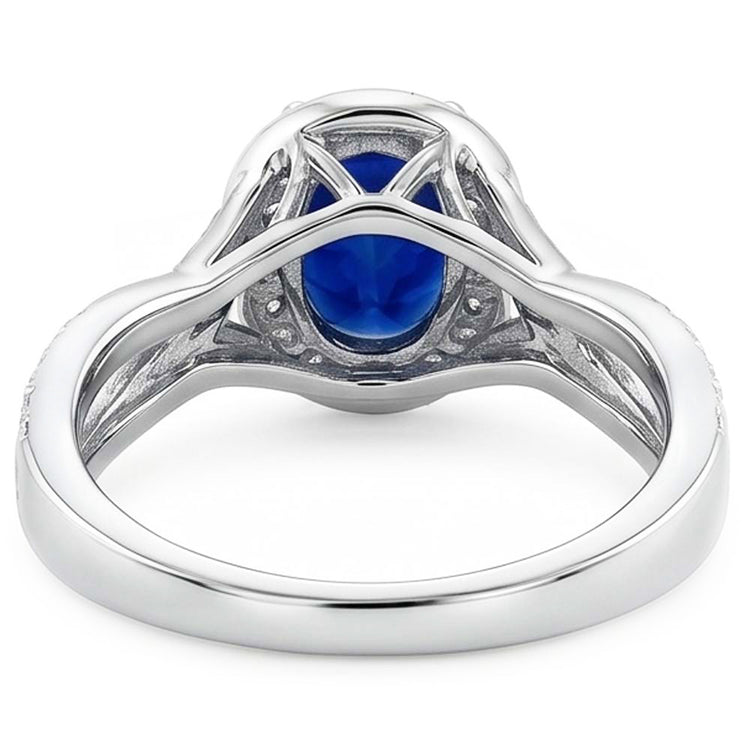 Bague Ovale Safir Sri Lanka Halo