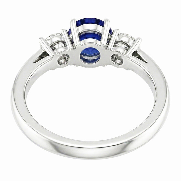 Bague Ovale Saphir Trois Pierres Diamant Rond Or 2 Carats 14K