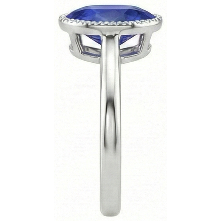 Bague Ovale Solitaire Saphir Bleu Ensemble Lunette 2.50 Carats Bijoux