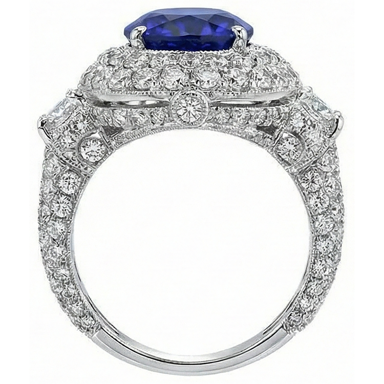 Bague Ovale Tanzanite 6.01 Ct Et Diamants Naturels Extraits des Mines ( et non cultivés en laboratoire ) Or Blanc 14K