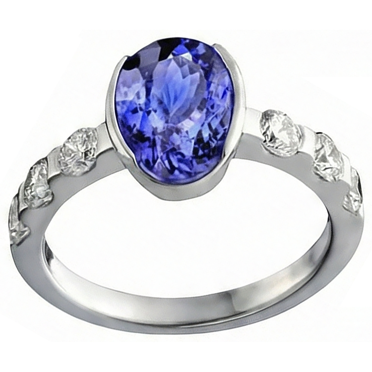Bague Ovale Tanzanite AAA Et Diamants Naturels Extraits des Mines ( et non cultivés en laboratoire ) Or Blanc 4.50 Carat Bijoux