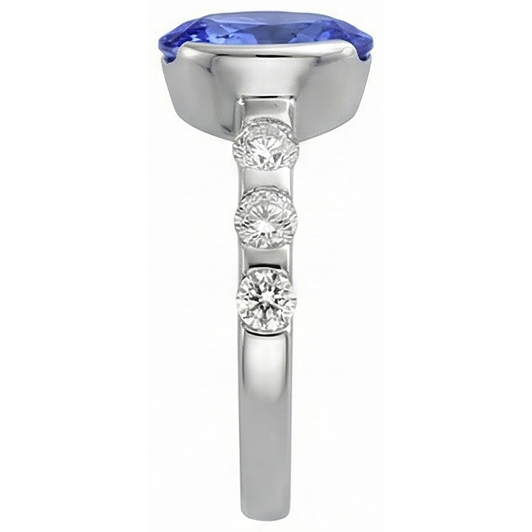 Bague Ovale Tanzanite AAA Et Diamants Naturels Extraits des Mines ( et non cultivés en laboratoire ) Or Blanc 4.50 Carat Bijoux