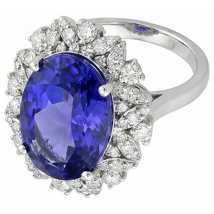naturel oval tanzanite 7carats bague angle de côté