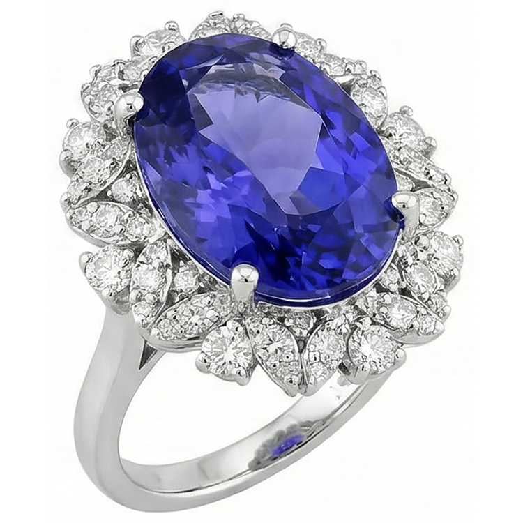 naturel oval tanzanite 7carats bague détail rapproché