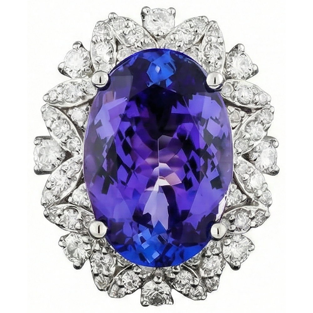 naturel oval tanzanite 7carats bague vue de dessus