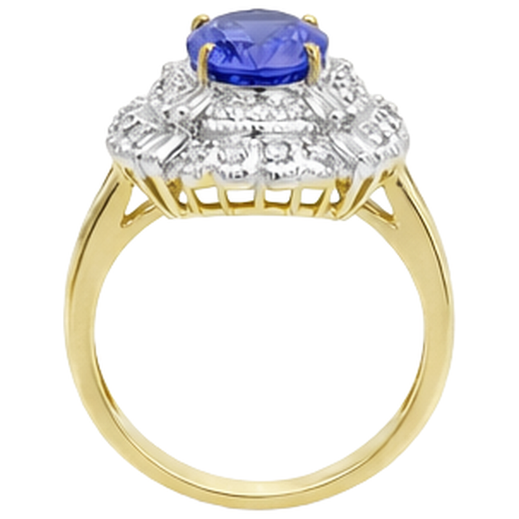 Bague Ovale Tanzanite Et Diamants Naturels Extraits des Mines ( et non cultivés en laboratoire ) Baguette Or 8 Carats Neuve