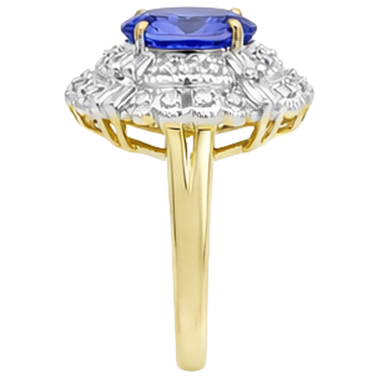 Bague Ovale Tanzanite Et Diamants Naturels Extraits des Mines ( et non cultivés en laboratoire ) Baguette Or 8 Carats Neuve