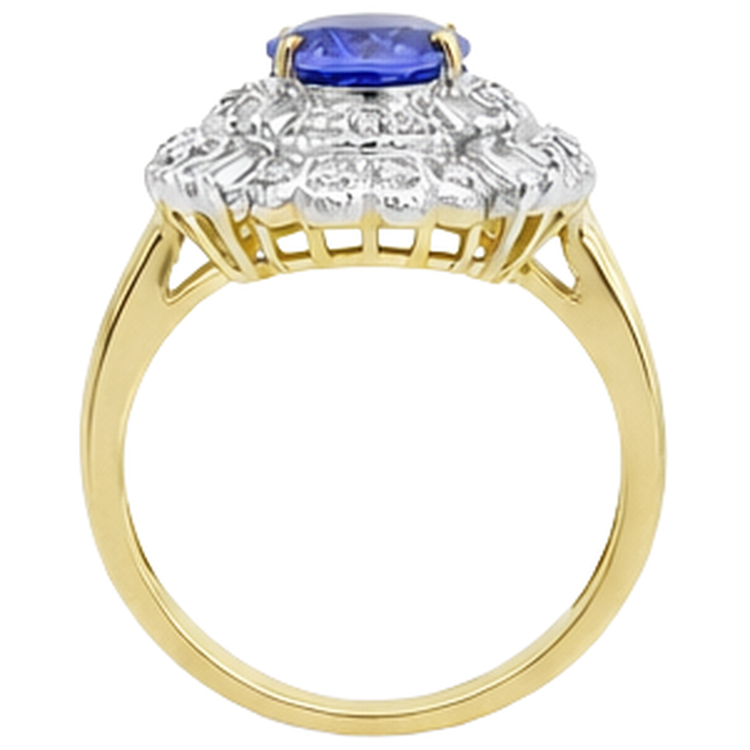 Bague Ovale Tanzanite Et Diamants Naturels Extraits des Mines ( et non cultivés en laboratoire ) Baguette Or 8 Carats Neuve