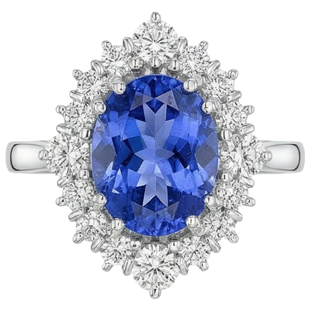 naturel oval tanzanite 4.90carats bague angle de côté