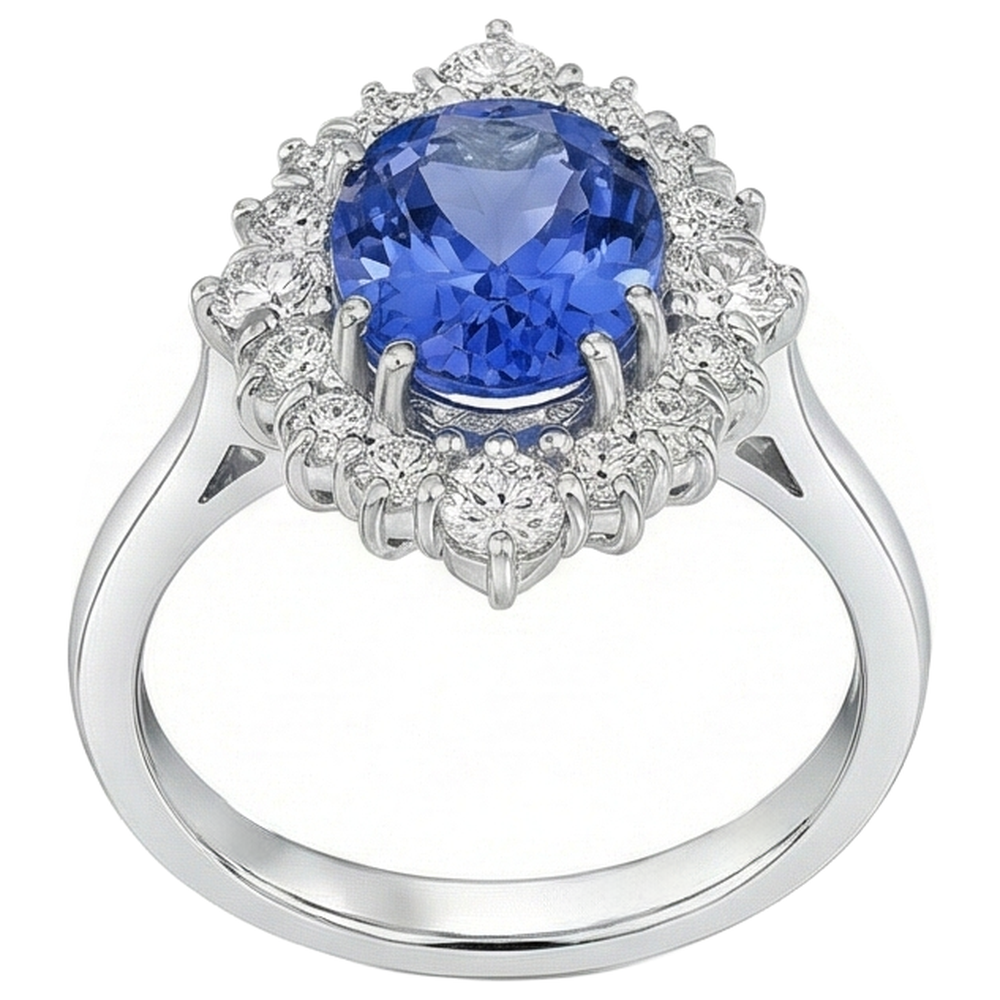 naturel oval tanzanite 4.90carats bague vue de dessus