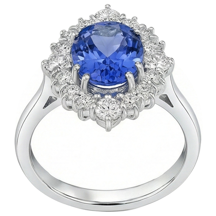 naturel oval tanzanite 4.90carats bague vue de dessus