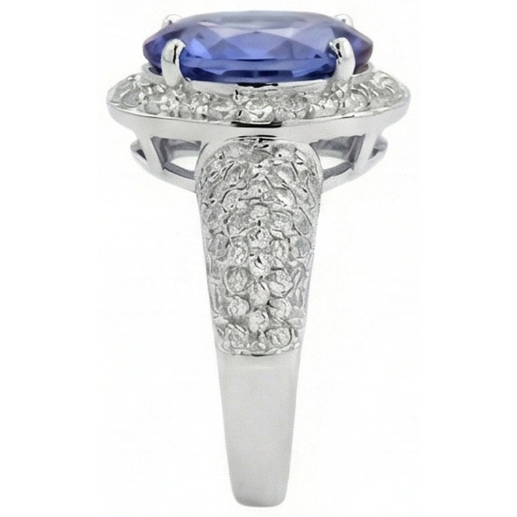 Bague Ovale Tanzanite & Diamants Naturels Extraits des Mines ( et non cultivés en laboratoire ) 7 Carats Pavé Or Blanc 14K