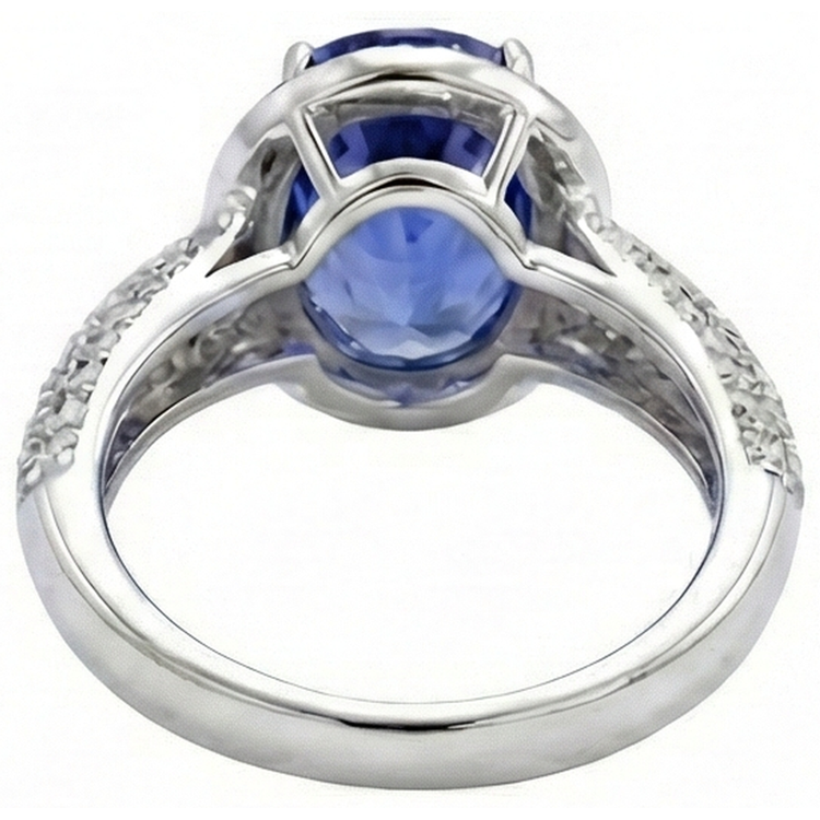 Bague Ovale Tanzanite & Diamants Naturels Extraits des Mines ( et non cultivés en laboratoire ) 7 Carats Pavé Or Blanc 14K