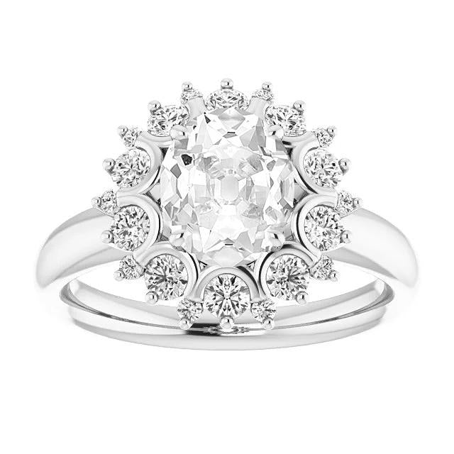 Bague Ovale Véritable Diamant Taille Ancienne Halo Style Floral Or Blanc 14K 6.50 Carats