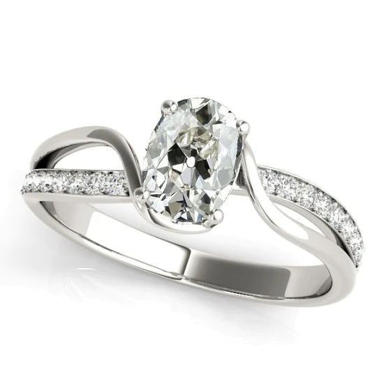 Bague Ovale Vieux Mineur Réel Diamant Tension Style Split Tige 4 Carats