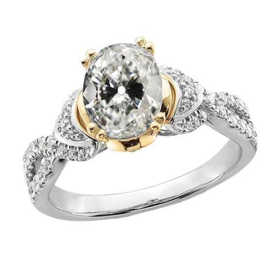 Bague Ovale Vieux mineur Réel Diamant Double Griffe Split Tige 5 Carats