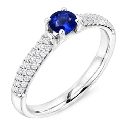 Bague Pavé Diamant Bleu Saphir 2 Carats Or Blanc 14K