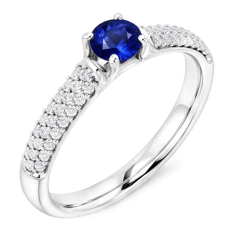 Bague Pavé Diamant Bleu Saphir 2 Carats Or Blanc 14K