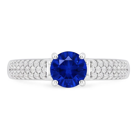 Bague Pavé Diamant Bleu Saphir 2 Carats Or Blanc 14K