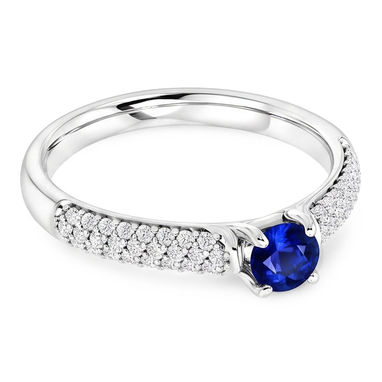 Bague Pavé Diamant Bleu Saphir 2 Carats Or Blanc 14K