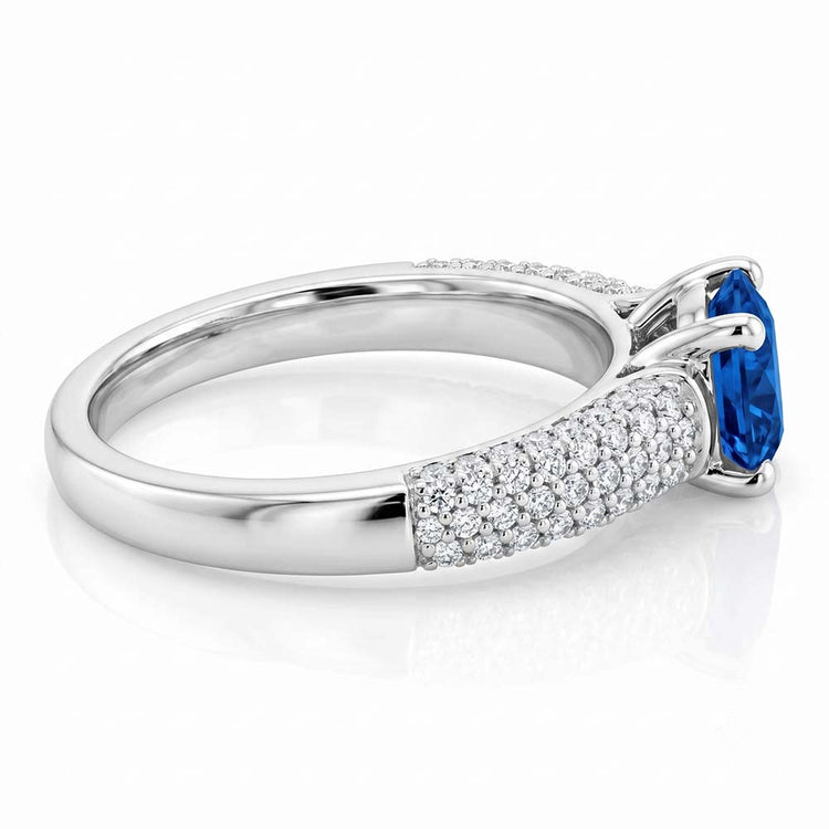 Bague Pavé Diamant Bleu Saphir 2 Carats Or Blanc 14K