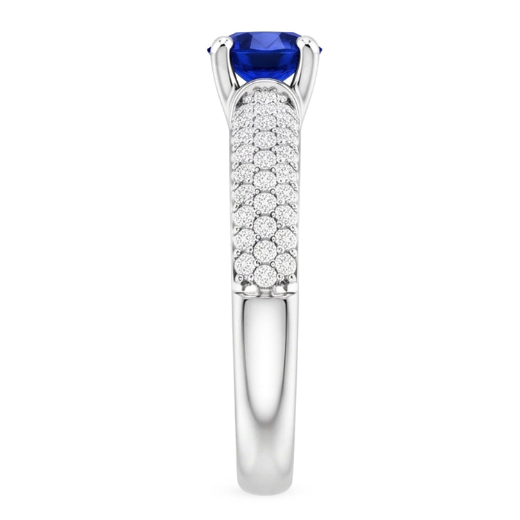 Bague Pavé Diamant Bleu Saphir 2 Carats Or Blanc 14K