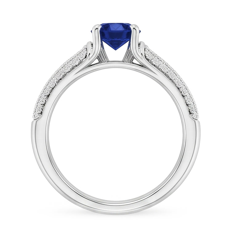 Bague Pavé Diamant Bleu Saphir 2 Carats Or Blanc 14K