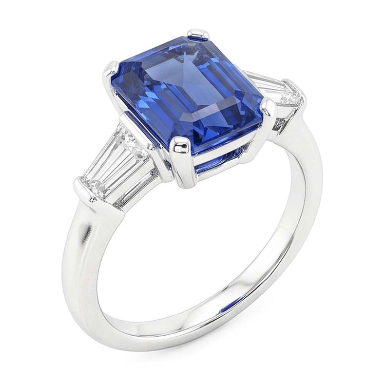 Bague Pierre Gemme 3 Pierres Saphir Bleu Émeraude 2.50 Carats Bijoux Femme