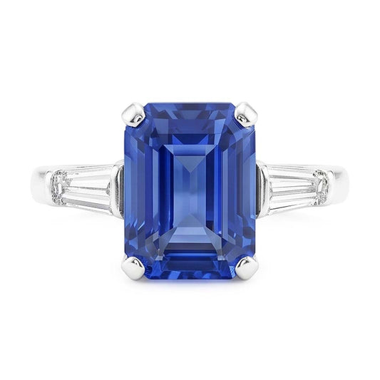 Bague Pierre Gemme 3 Pierres Saphir Bleu Émeraude 2.50 Carats Bijoux Femme