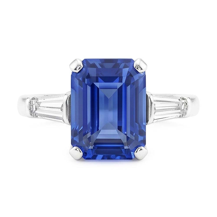 Bague Pierre Gemme 3 Pierres Saphir Bleu Émeraude 2.50 Carats Bijoux Femme
