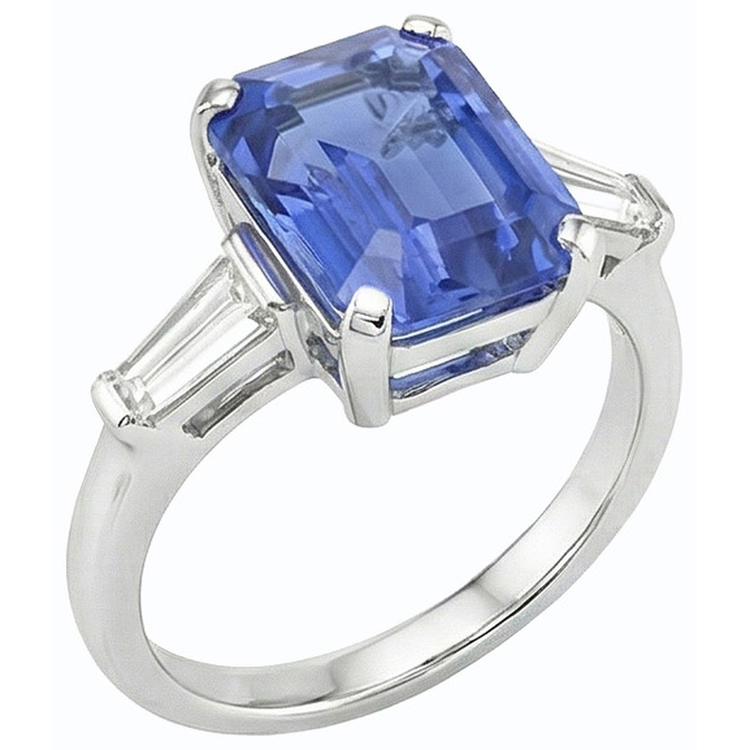 Bague Pierre Gemme 3 Pierres Saphir Bleu Émeraude 2.50 Carats Bijoux Femme