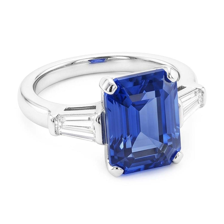 Bague Pierre Gemme 3 Pierres Saphir Bleu Émeraude 2.50 Carats Bijoux Femme