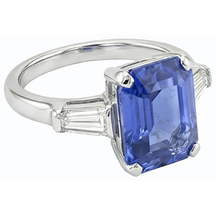 Bague Pierre Gemme 3 Pierres Saphir Bleu Émeraude 2.50 Carats Bijoux Femme