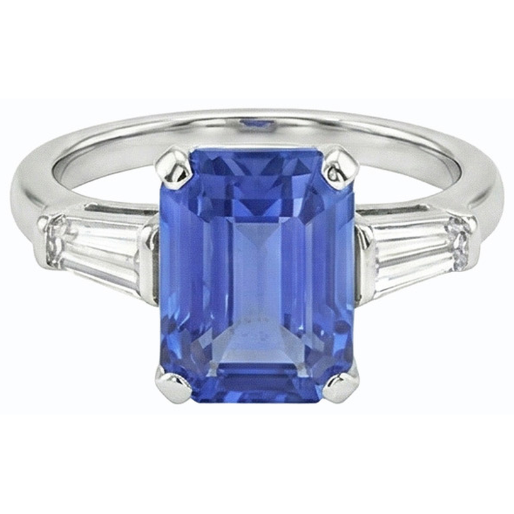 Bague Pierre Gemme 3 Pierres Saphir Bleu Émeraude 2.50 Carats Bijoux Femme