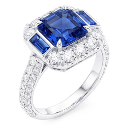 Bague Pierre Gemme Asscher & Emeraude Saphir Diamant Bijoux 4.50 Carats