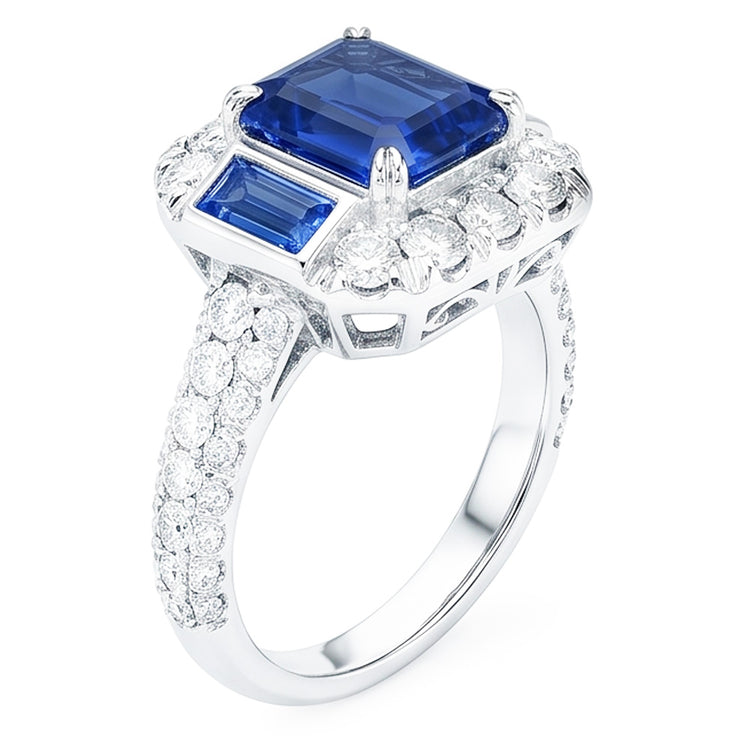 Bague Pierre Gemme Asscher & Emeraude Saphir Diamant Bijoux 4.50 Carats