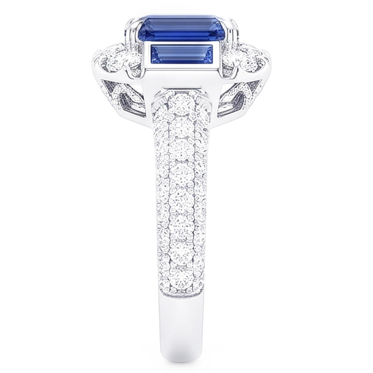 Bague Pierre Gemme Asscher & Emeraude Saphir Diamant Bijoux 4.50 Carats