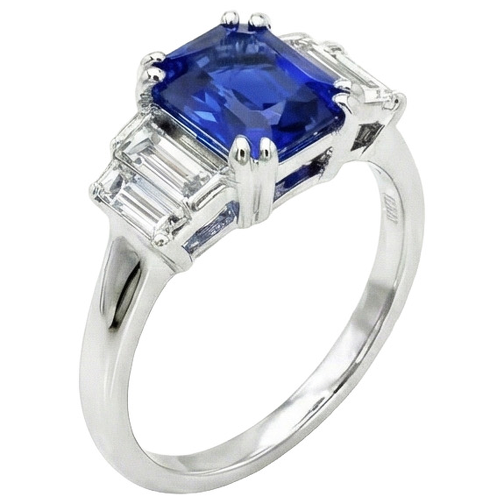 naturel radiant saphir 3carats bague vue de face