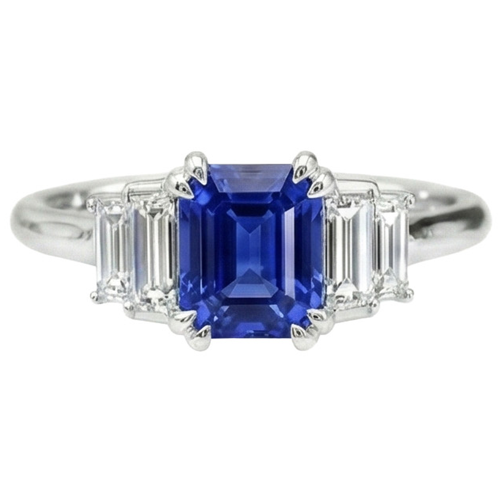 naturel radiant saphir 3carats bague angle de côté
