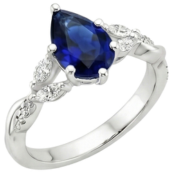 Bague Pierre Gemme Saphir Bleu Poire 7.25 Carats Marquise & Diamants Naturels Extraits des Mines ( et non cultivés en laboratoire ) Ronds