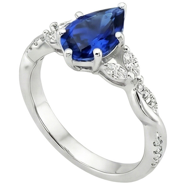 Bague Pierre Gemme Saphir Bleu Poire 7.25 Carats Marquise & Diamants Naturels Extraits des Mines ( et non cultivés en laboratoire ) Ronds