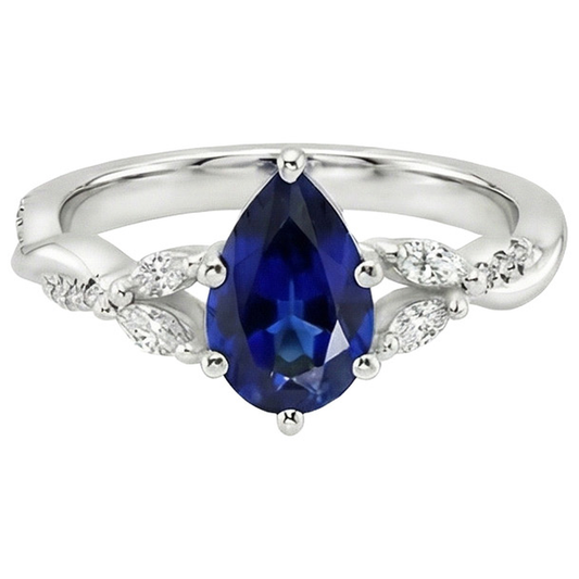 Bague Pierre Gemme Saphir Bleu Poire 7.25 Carats Marquise & Diamants Naturels Extraits des Mines ( et non cultivés en laboratoire ) Ronds
