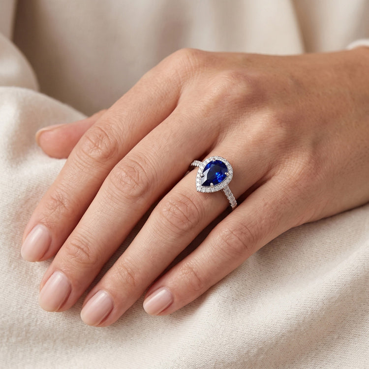 Bague Pierre Précieuse Or Blanc 14 Carats – Saphir Bleu Royal