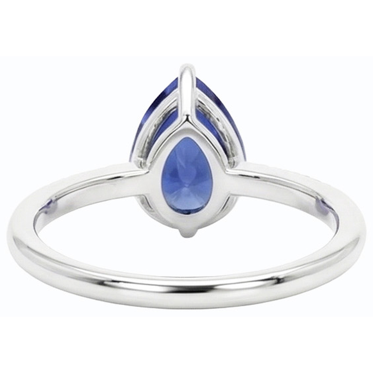 Bague Pierre Saphir Bleu Poire & Petits Diamants Ronds 3 Carats