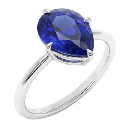 Bague Pierre de Couleur Or 14K Blanc – Saphir Bleu Taille Poire