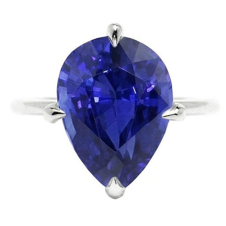 Bague Pierre de Couleur Or 14K Blanc – Saphir Bleu Taille Poire