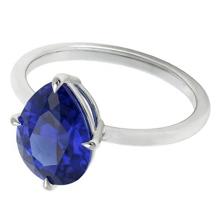 Bague Pierre de Couleur Or 14K Blanc – Saphir Bleu Taille Poire